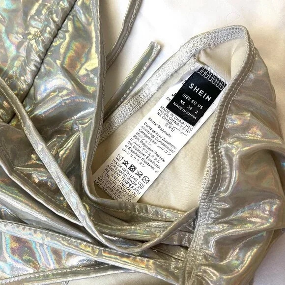 NWT Shein Hologram Tie Up swim bodysuit Rave Festival Burning Man - Picture 3 of 10